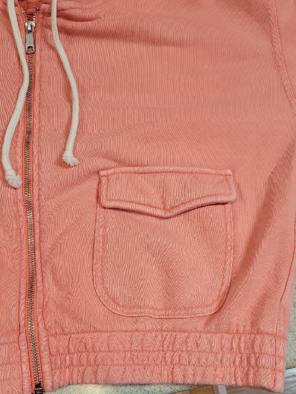 Aerie Coral Pink Oversized Zip Up Hoodie Cropped Front Pocket Sweatshirt Medium - Picture 12 of 12